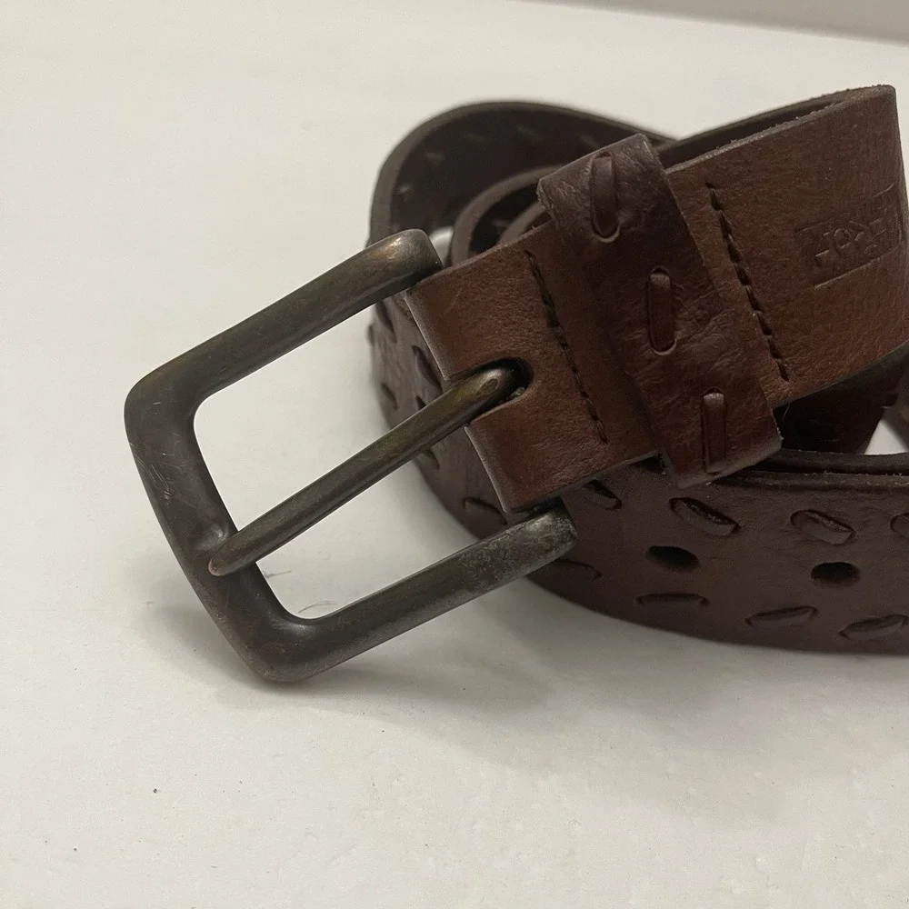 Levi's Men's Brown Leather‎ Whipstitched Belt Size 36 Bronze Buckle